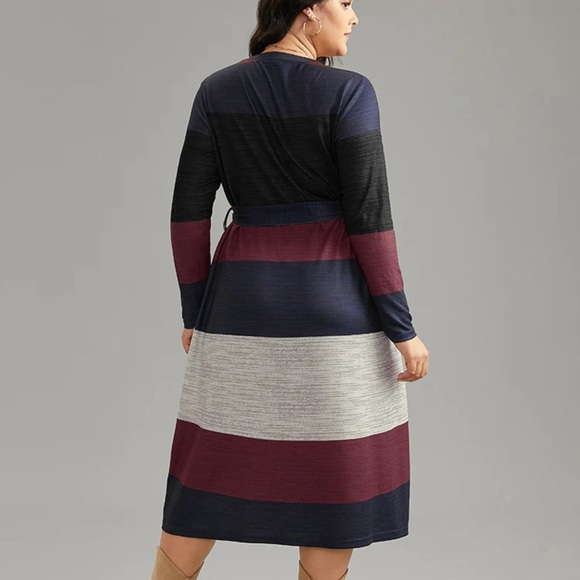 BloomChic Plus Size 6XL Colorblock Contrast Heather Belted Dress us30 - Picture 2 of 5
